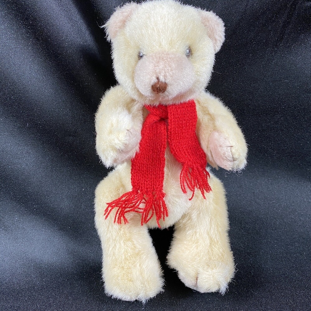 Blair Small 9" Tan Soft Plush Teddy Bear w/Movable Arms & Legs w/Red Knit Scarf